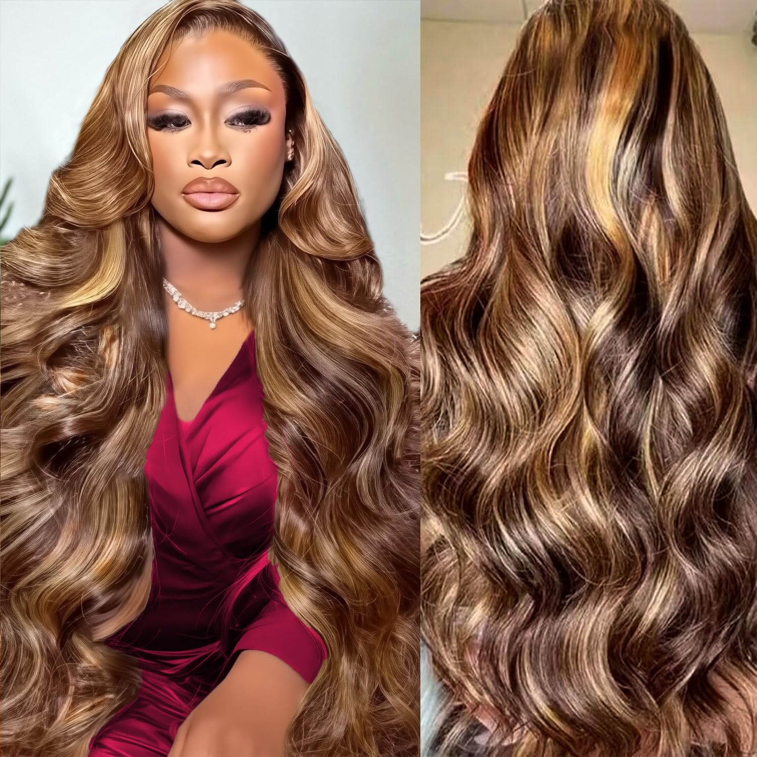 Wig Rambut Asli HD Highlight 4 - Lace Front Wigs ulasan dan harga