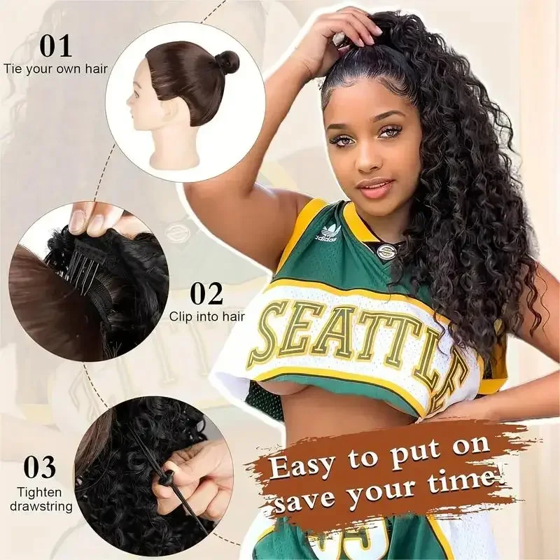 Rambut Palsu Model Afro Puff K - Drawstring Afro Curly Puff Ponytail ulasan dan harga