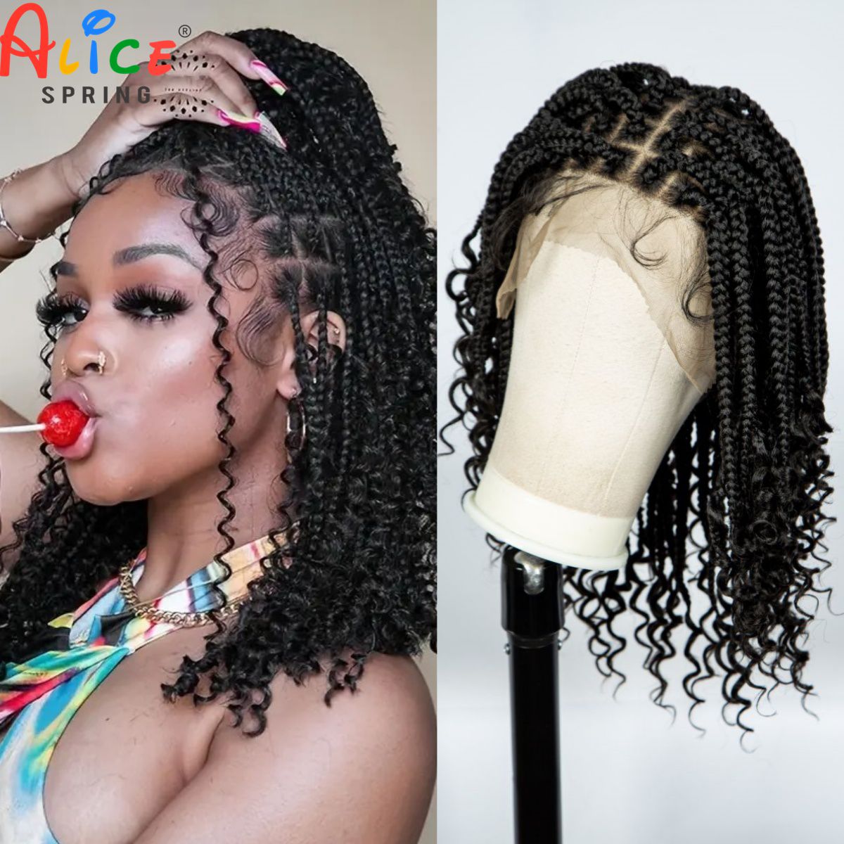 Wig Kepang Kotak Tanpa Simpul  - Synthetic Braided Wigs For Black Women ulasan dan harga