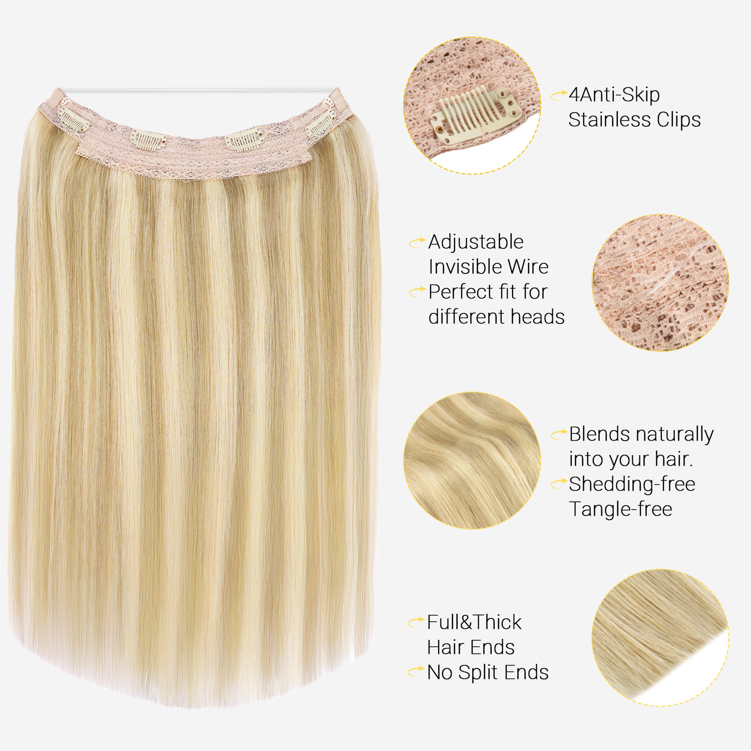Ekstensi Rambut Halo Kawat Tak - Seamless Clip In Hair Extensions Human Hair ulasan dan harga