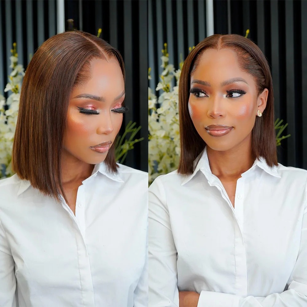 Wig Cokelat Tua 13x4 HD Wig Pe - Pre Parted 13X4 Lace Front Bob Wig ulasan dan harga