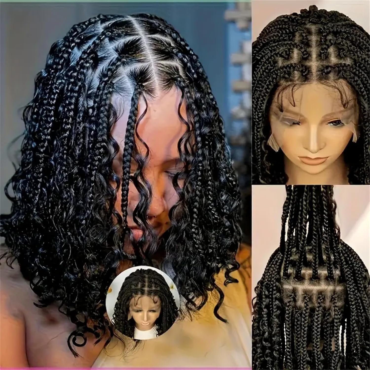 Wig Kepang Kotak Tanpa Simpul  - Synthetic Braided Wigs For Black Women ulasan dan harga